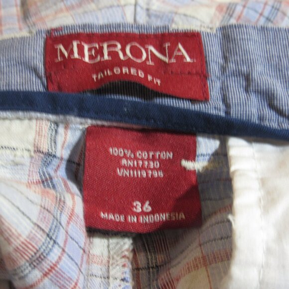 NWT MERONA Men’s Tailored Fit The Club Blue Cotton Plaid Shorts Size 36 - Picture 3 of 4